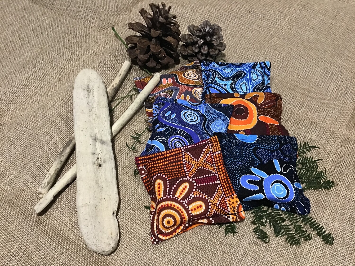 Aboriginal Art Inspired Bean Bag Set - Browns &amp; Blues