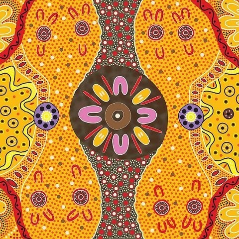 NEW PRODUCT - Aboriginal Fabric by the Metre, Art Design: Women&#39;s Business Gold by E Young