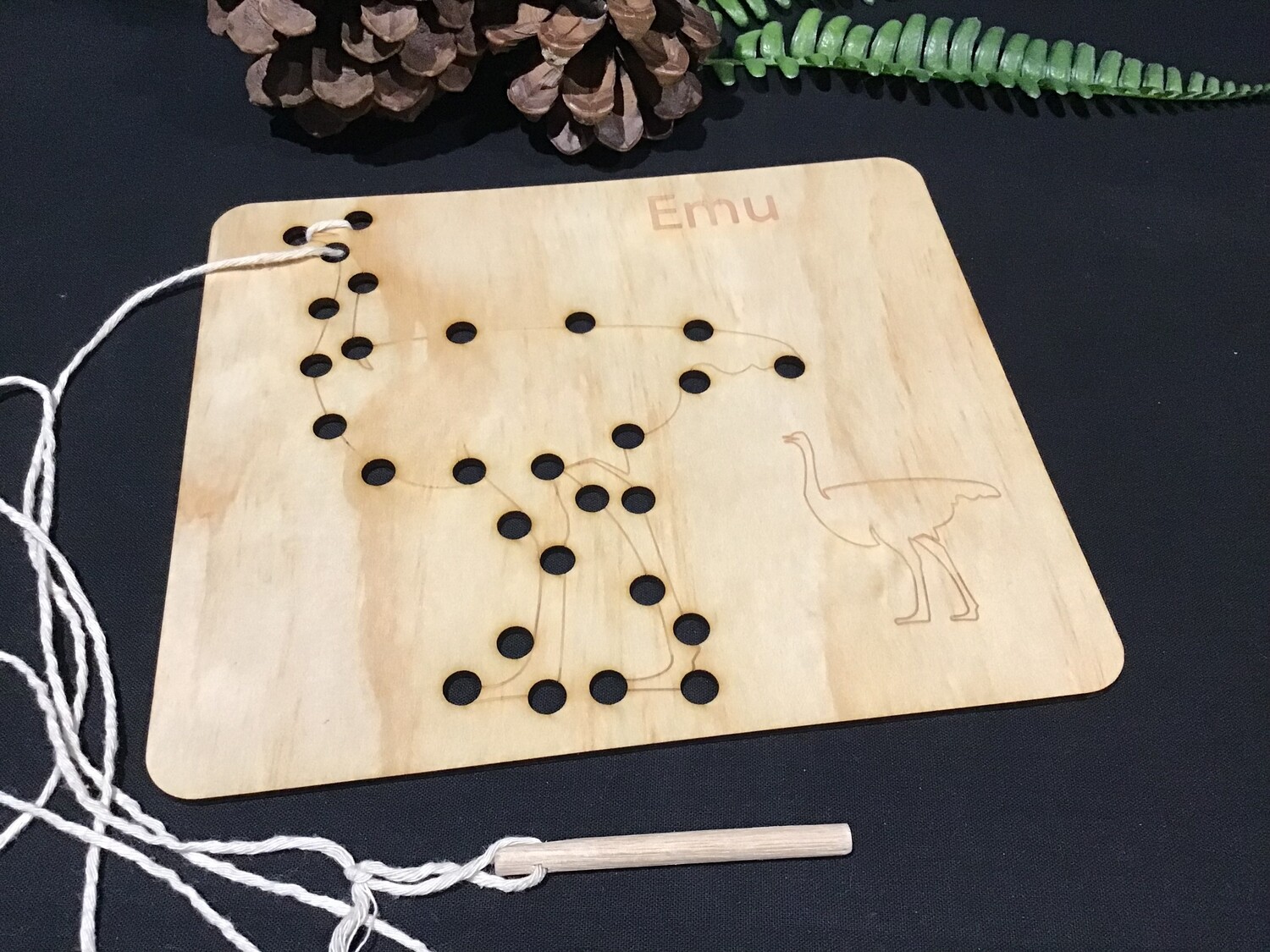 Australian Animal Lacing Boards, Animal: Emu