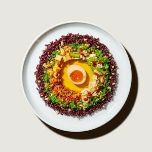 Thunder Tea Brown Rice topped with Hanjuku Egg