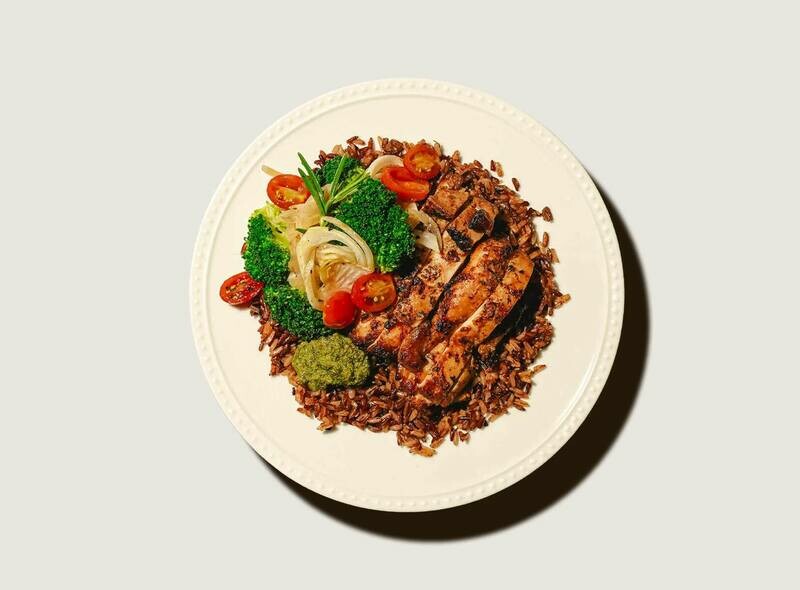 Pan-fried Chicken Brown Rice with Stir Fried Vegetables