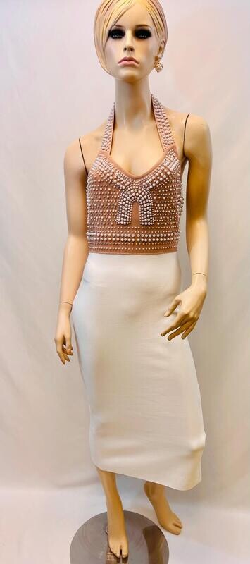 Beige & White w pearl dress