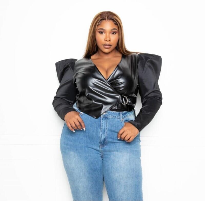 WRAPPED FAUX LEATHER JACKET