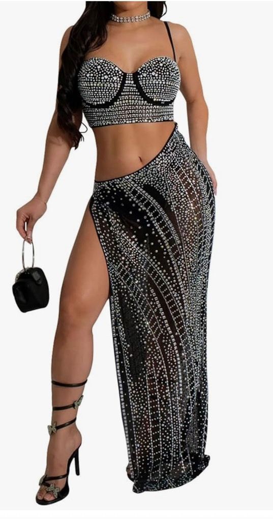 Black Crystal Stone Skirt & Bralet