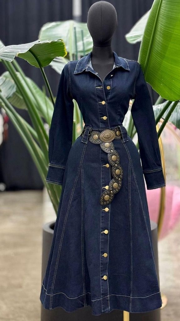 Dark Denim Dress With Belt