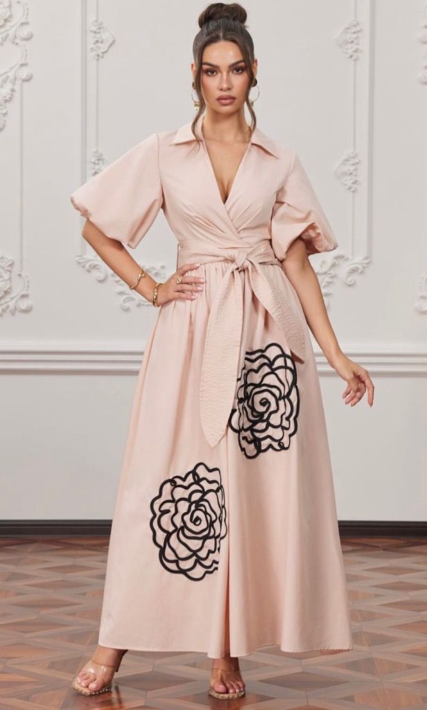 Beige & Black Dress With Neck
