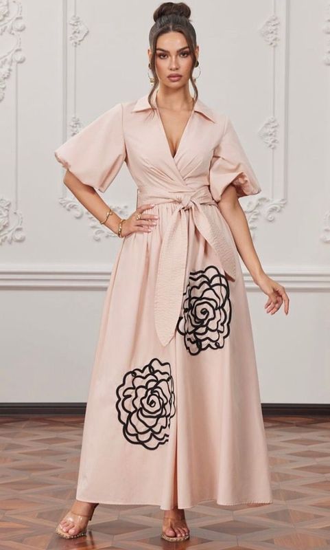 Beige & Black Dress With Neck