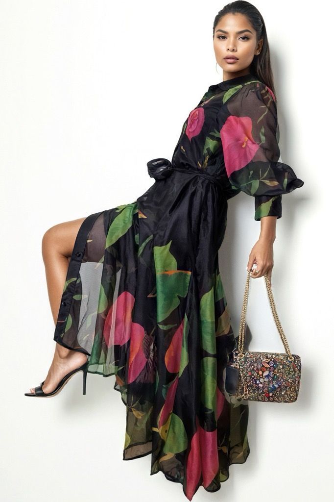 Black Multi Dress With Sash