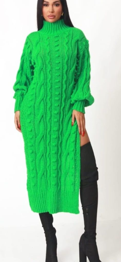 Green Cable Sweater Dress