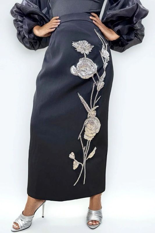 Black and Silver Midi Skirt