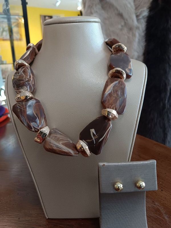 Brown & Gold Chunky Necklace Set