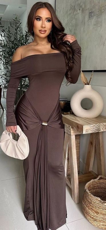 Brown Maxi Dress With Gold Buckle