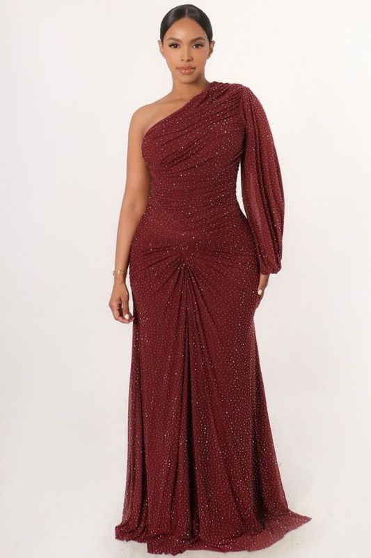 Wine Colored Ruch Maxi Dress