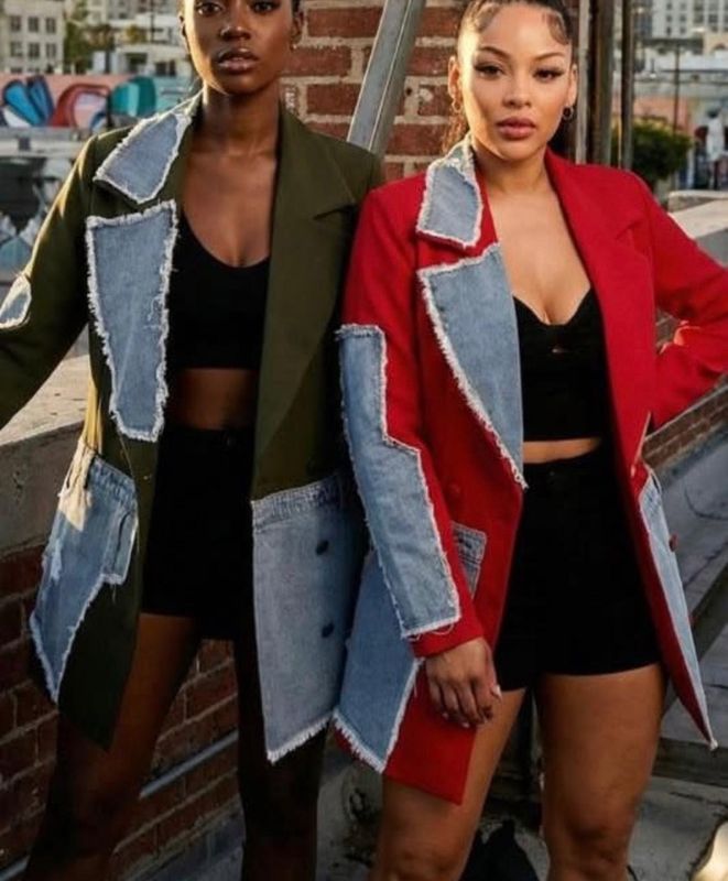 Red Blazer Mini Dress With Jean Insert Red Blazer Mini Dress With Jean Insert