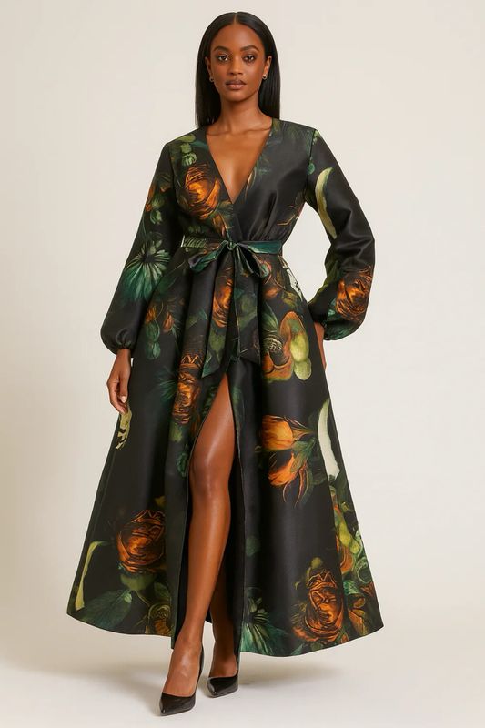 Black Multi Floral Coat Dress Black Multi Floral Coat Dress