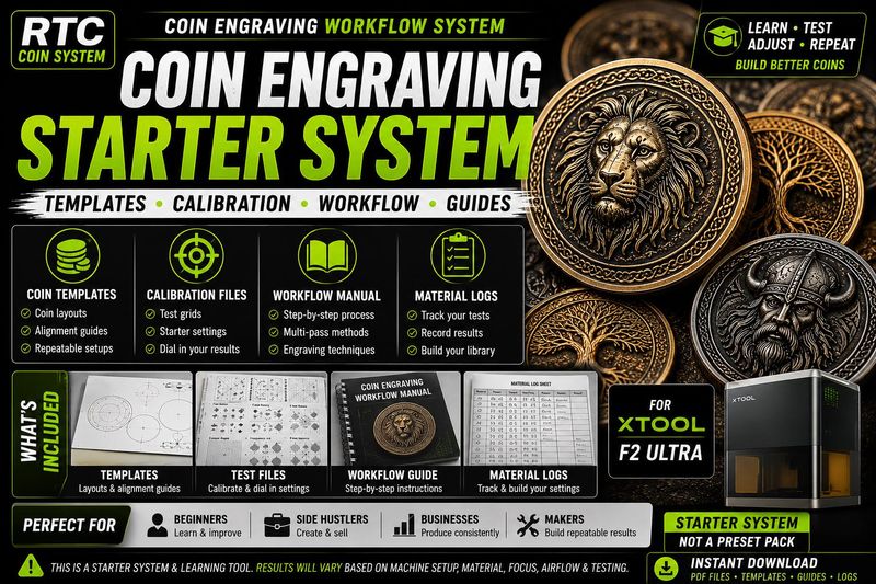 xTool F2 Coin Engraving Starter System | Settings Guide, Workflow & Test Sheets xTool F2 Coin Engraving Starter System | Settings Guide, Workflow & Test Sheets