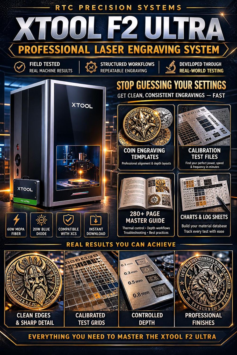 xTool F2 Ultra Laser Engraving System | MOPA Fiber, Coin Templates &amp; Calibration Toolkit