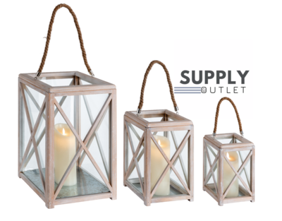 Outdoor Living Set Of 3 Wooden Rope Glass Candle Holder Lantern Home Dining Relaxing Aroma