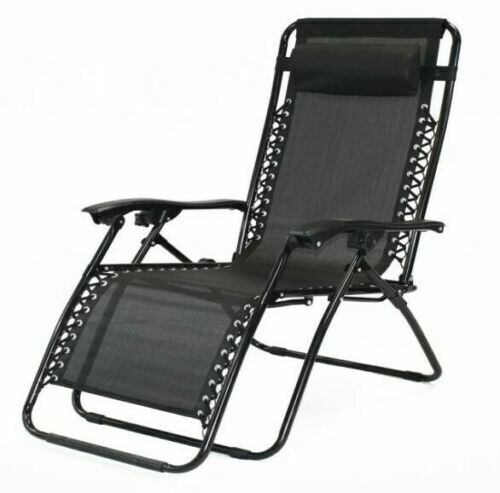 Black Garden Sun Lounger Zero Gravity Adjustable Foldable Recliner