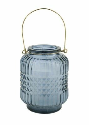 Glass Wax Candle Blue Pattern with Gold Handle Citronella Scent