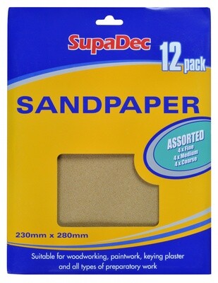 SupaDec General Purpose Sandpaper !2 pack Assorted