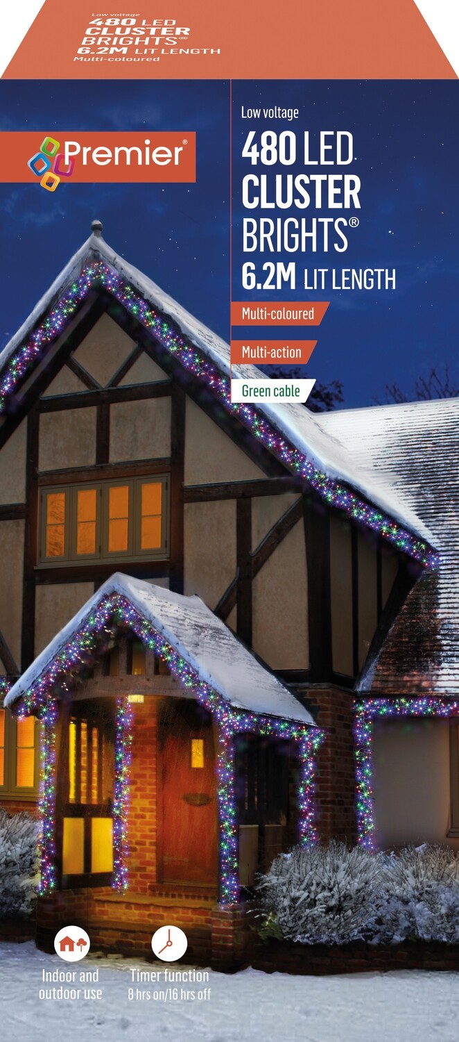 Premier Multi-Coloured Cluster, Sizes: 480 -  10M Cable Length / 6.2M Lit Length = 16.2M