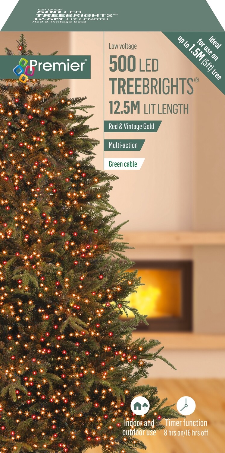 Premier Red & Vintage Gold Mix Treebrights, Sizes: 500 - For Use On 1.5m (5FT Tree?)