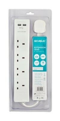 Securlec Surge Protected Extension Lead 4 Gang With 2 USB Sockets