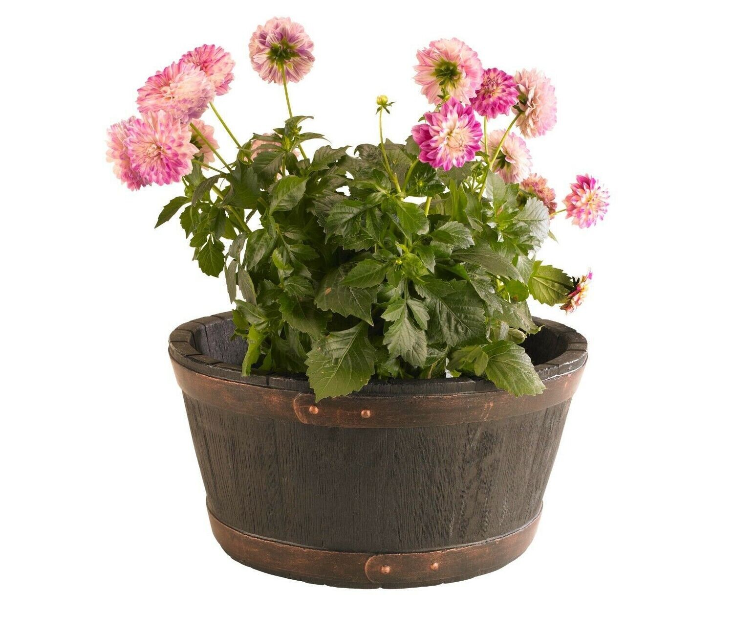 Round Oak Effect Garden Barrel Planter