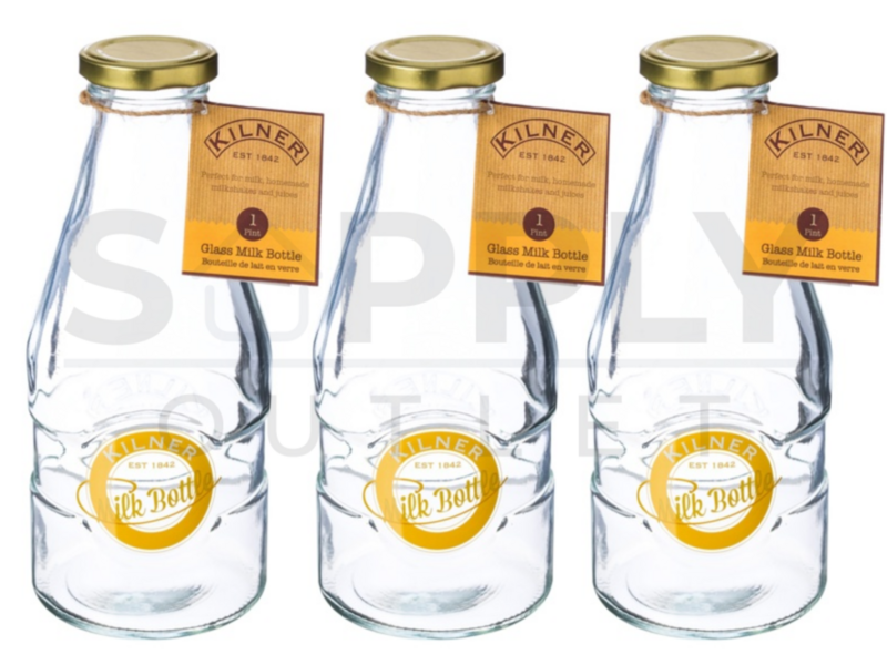 3 x Kilner Twist Top Clear Glass Storage Bottle 1 Pint 568ml