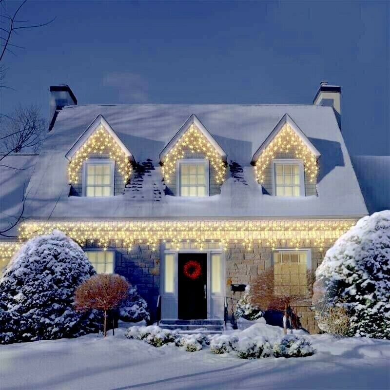 Snowtime 100 Connectable Snowing Icicle Warm White LED Christmas Lights