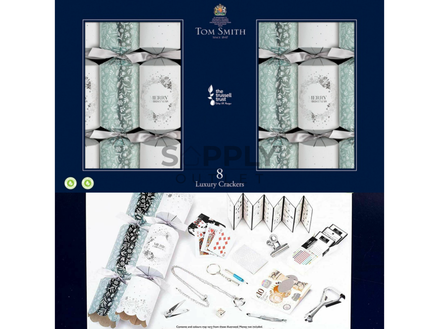 Tom Smith Silver & White Luxury Crackers 8 PACK Christmas Party Decor