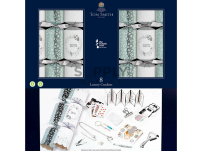Tom Smith Silver & White Luxury Crackers 8 PACK Christmas Party Decor