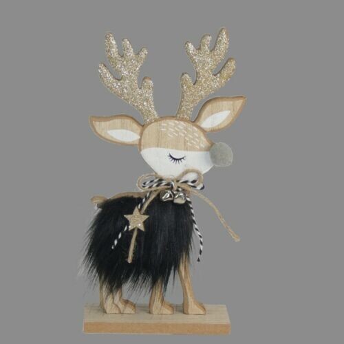 Davies Products Standing Deer With Black Fur 24cm Christmas Decoration