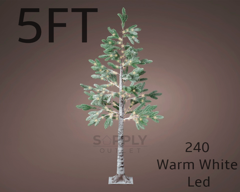 5FT Snowy Pine Christmas Tree Micro Warm White 240 LED Lights Outdoor Christmas Tree