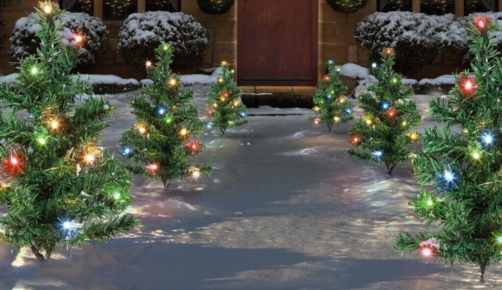 Premier Christmas Outdoor Garden 15 LED Mini Tree Path Lights 6 Piece Multi Coloured