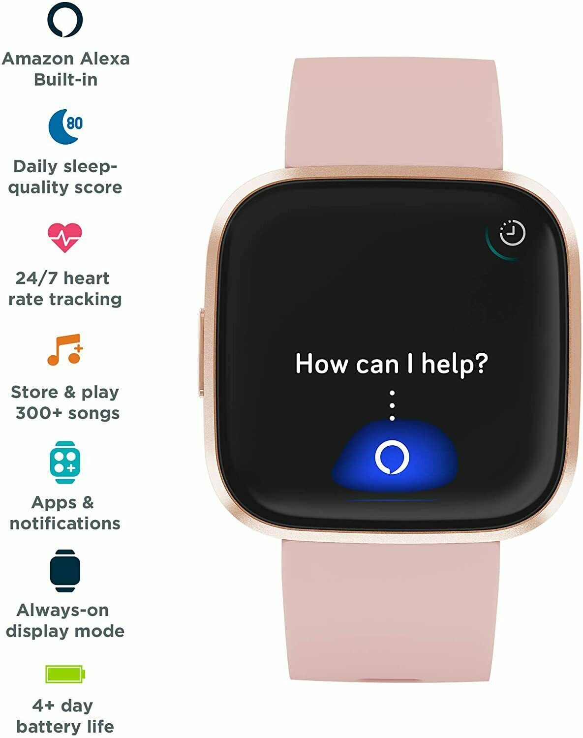 Fitbit Versa 2 Health & Fitness Smartwatch with Heart Rate, Music, Alexa  Built-in, Sleep & Swim Tracking, Petal/Copper Rose, One Size (S & L Bands