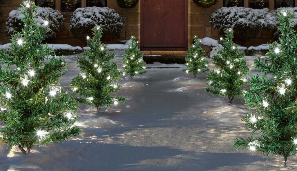 Premier Christmas Outdoor Garden 15 LED Mini Tree Path Lights 6 Piece Cool White