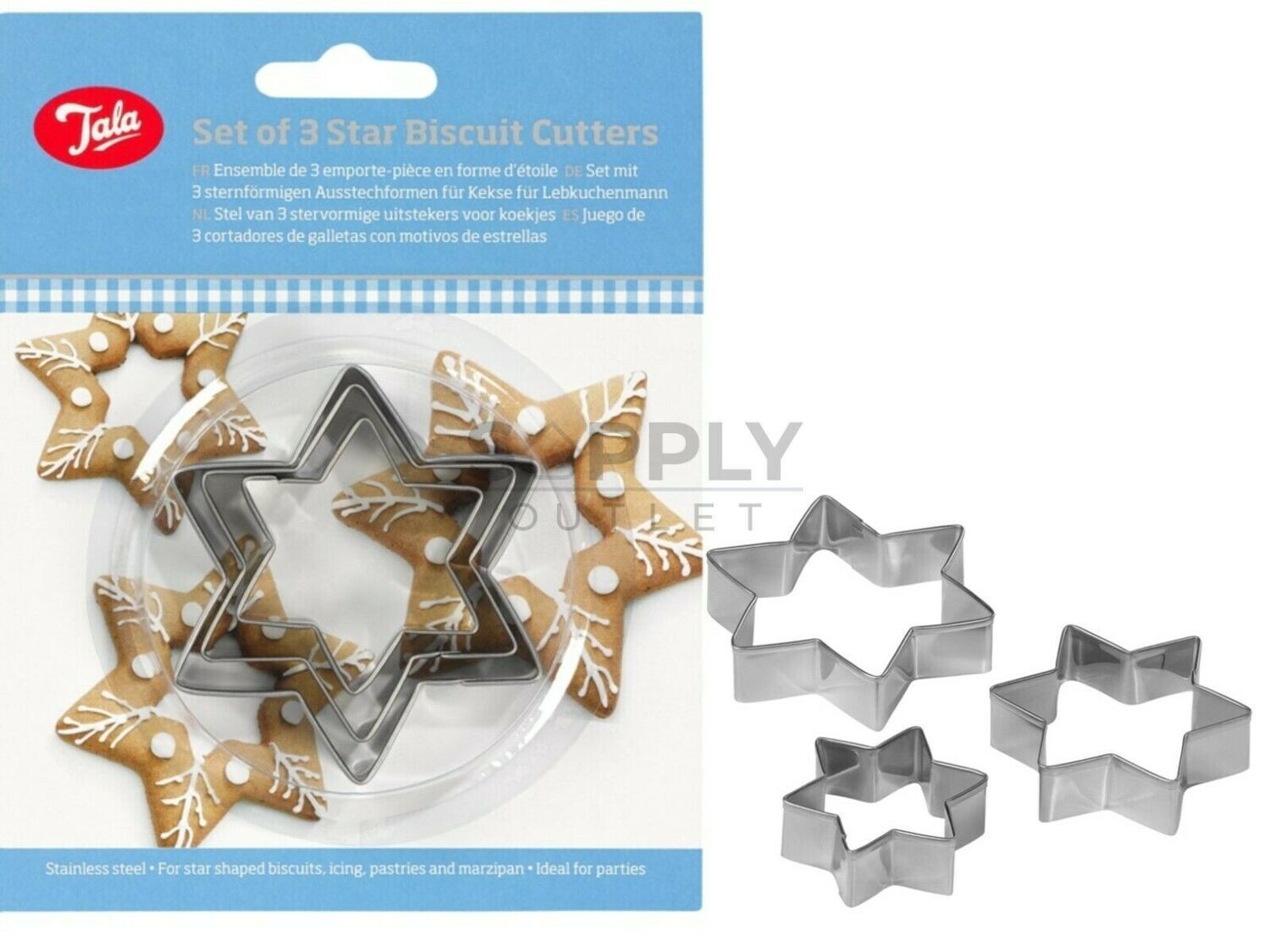 Tala Star Shapes Biscuit Cutters Stainless Steel Pack 3