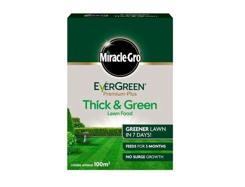 Miracle-Gro EverGreen 100m2 Premium+ Thick & Green Garden Lawn Food Fertiliser