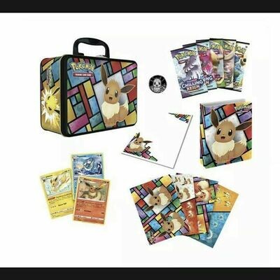 3 Pack Pokemon Eevee Trading Cards Collectors Chest Tins Promo Cards 1 x pokeball 1 x great Ball
