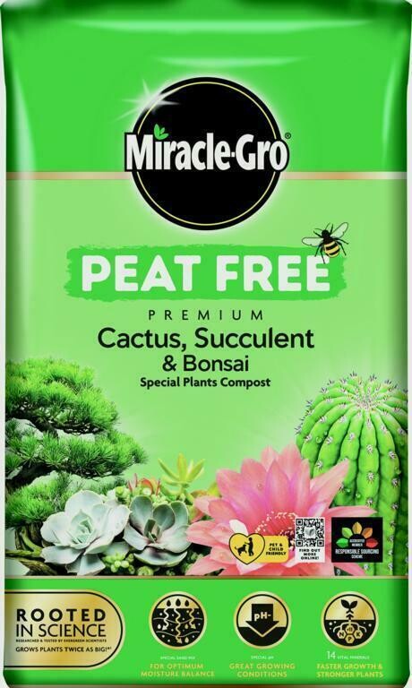 Miracle Gro 6L Premium Cactus Succulent Bonsai Compost With Vital Minerals Bag