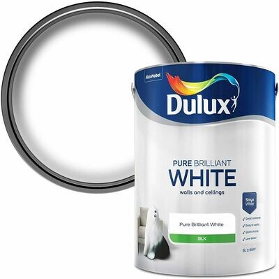 Dulux Silk Emulsion Pure Brilliant White Paint Interior Walls Ceilings Rooms 5L