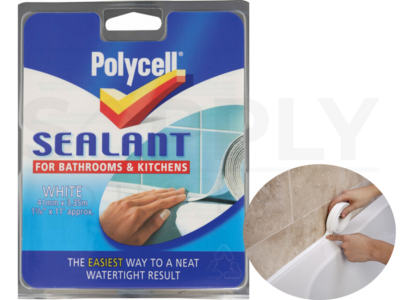 Polycell 41mm White Sealant Strip Bathroom & Kitchen Bath Shower Trim Flexible