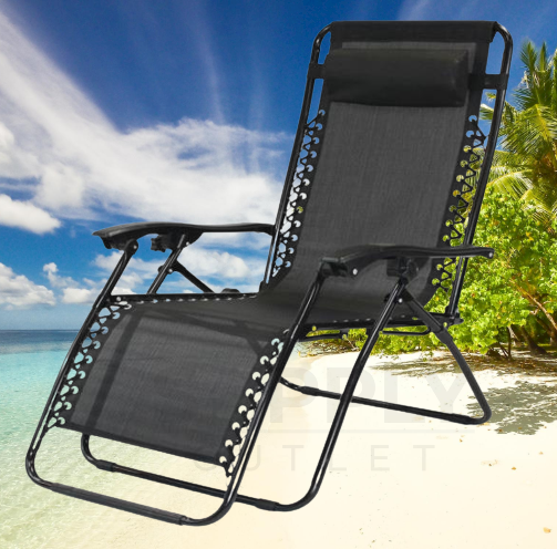 Zero Gravity Black Reclining Outdoor Garden Chair Sun Lounger Garden Patio Home