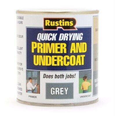 Rustins Quick Dry Primer Undercoat Interior Exterior Paint Wood Decor 500ml Grey