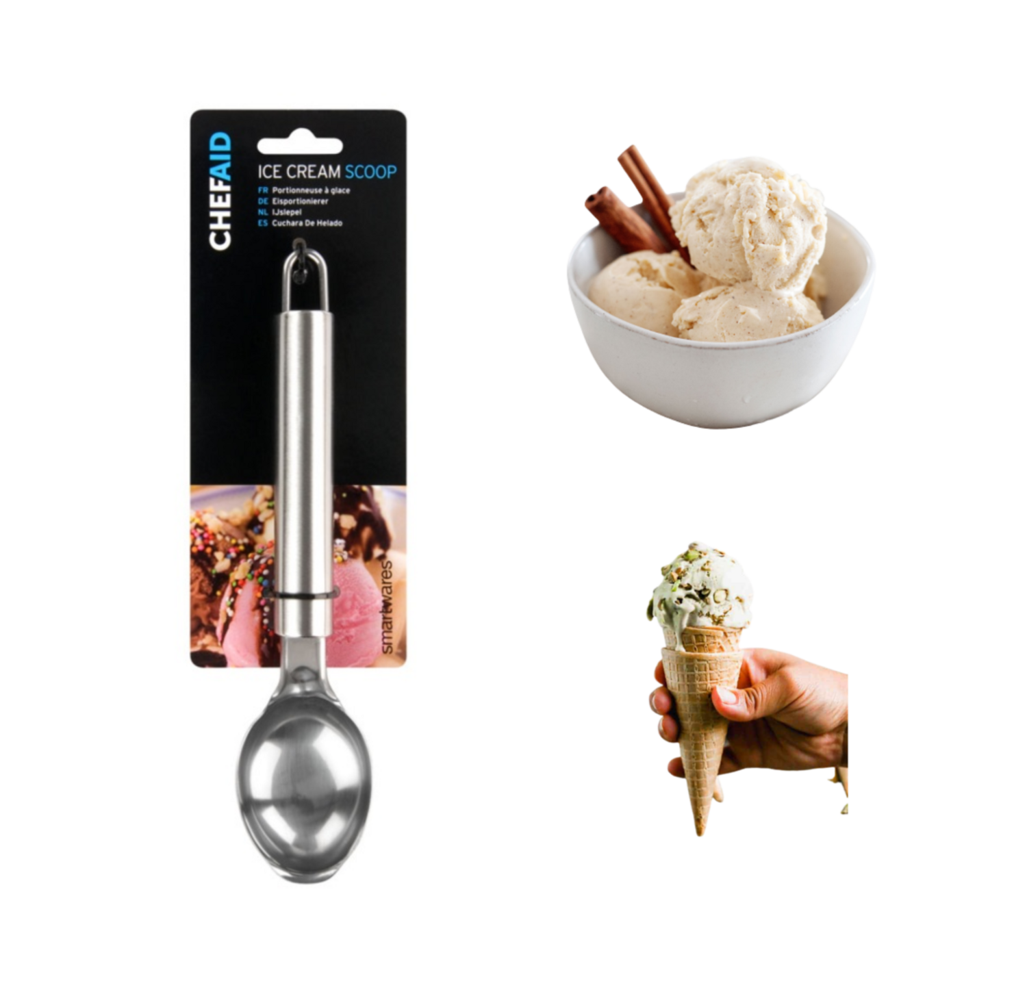 Chef Aid Ice Cream Stainless Steel Scoop With Firm Grip Mashed Potatoes Fruit