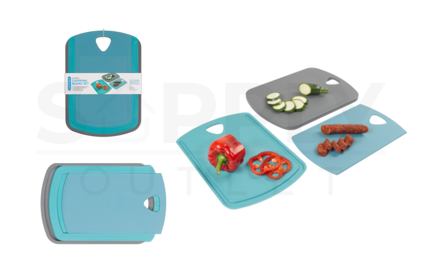 Chef Aid 3 In 1 Nesting Chopping Board Set Space Saving Cutting Chopping Fruit