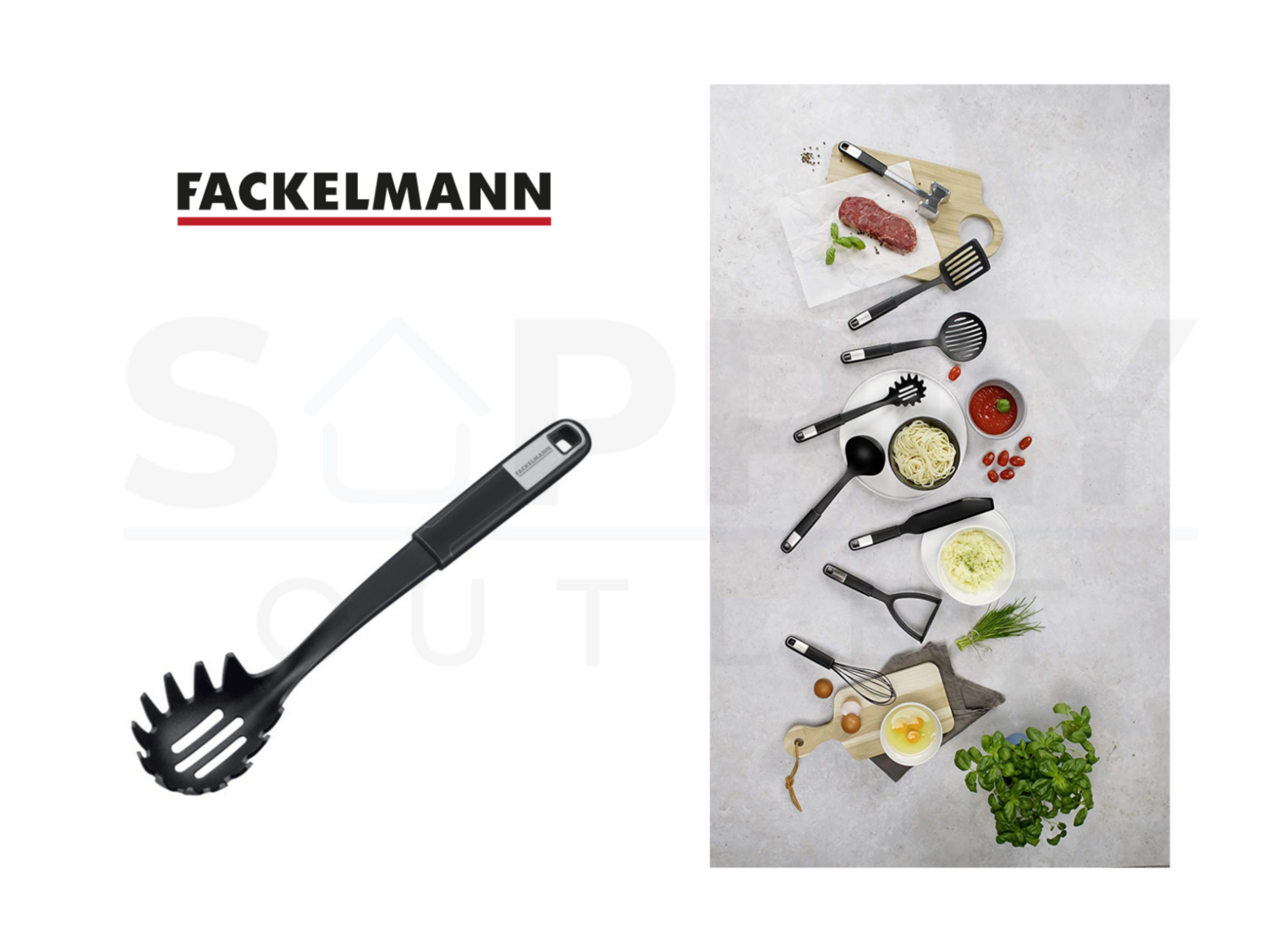 Facklemann Black Spaghetti Spoon Pasta Cooking Baking Kitchenware Utensils 30cm
