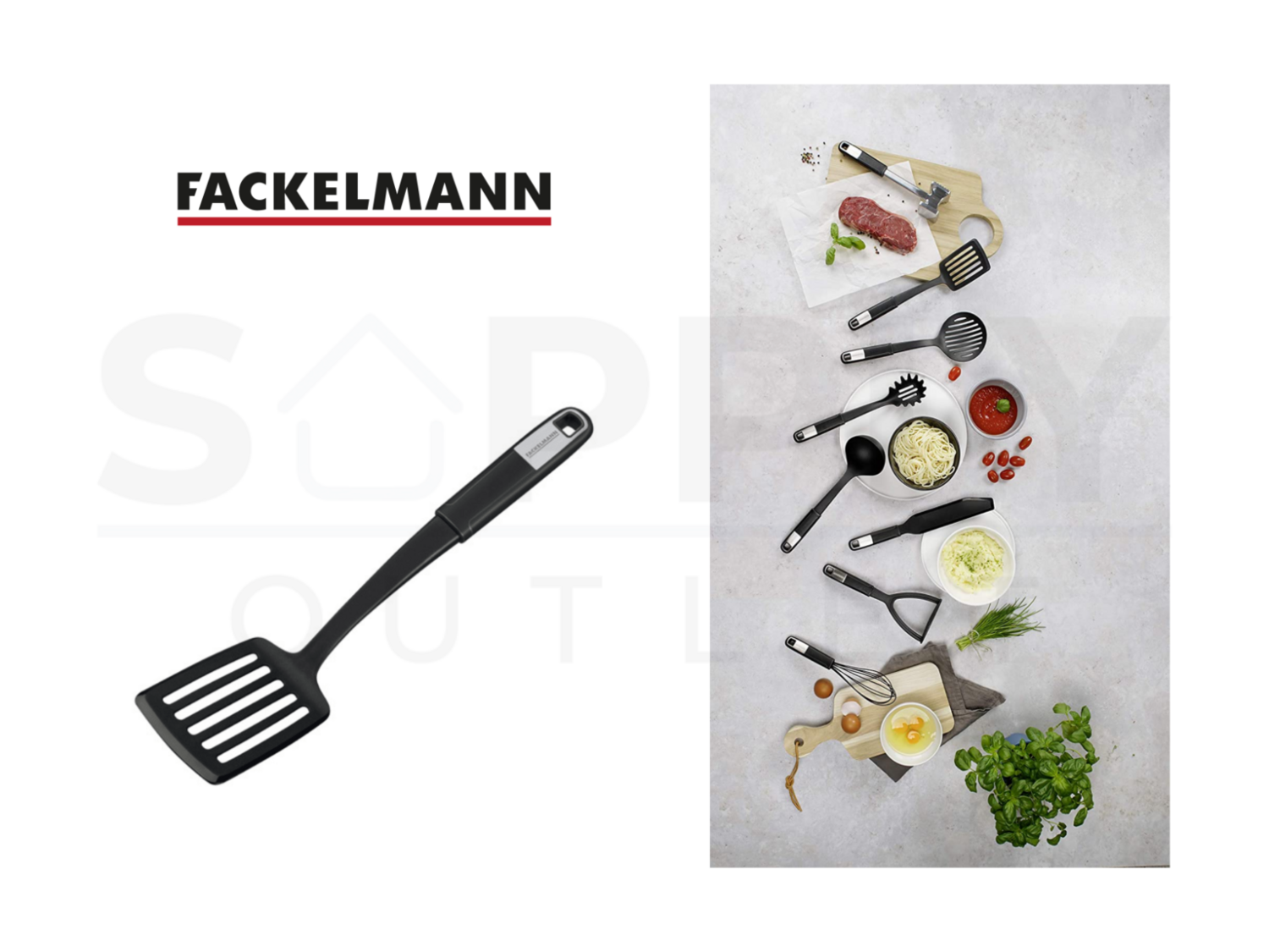 Facklemann Black Nylon Slotted Turner Cooking Baking Kitchenware Utensils 33cm